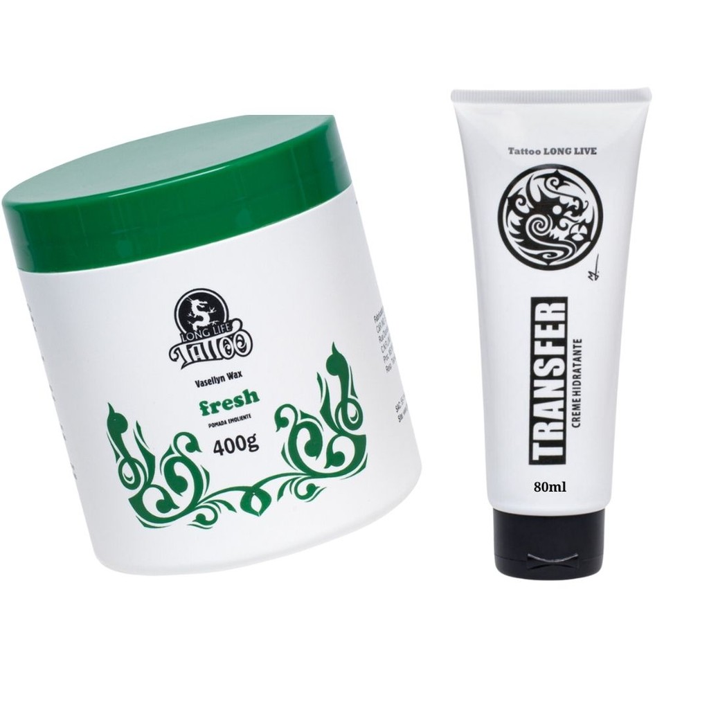 Vaselina Fresh 400g + Decalque para tatuagem Transfer Creme 80ml Kit Profissional Tattoo Long Life