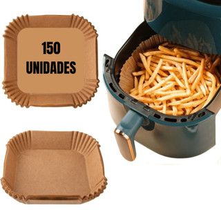 Kit 100 forma de airfryer descartavel antiaderente de papel cozinha quadrado fritadeira co...