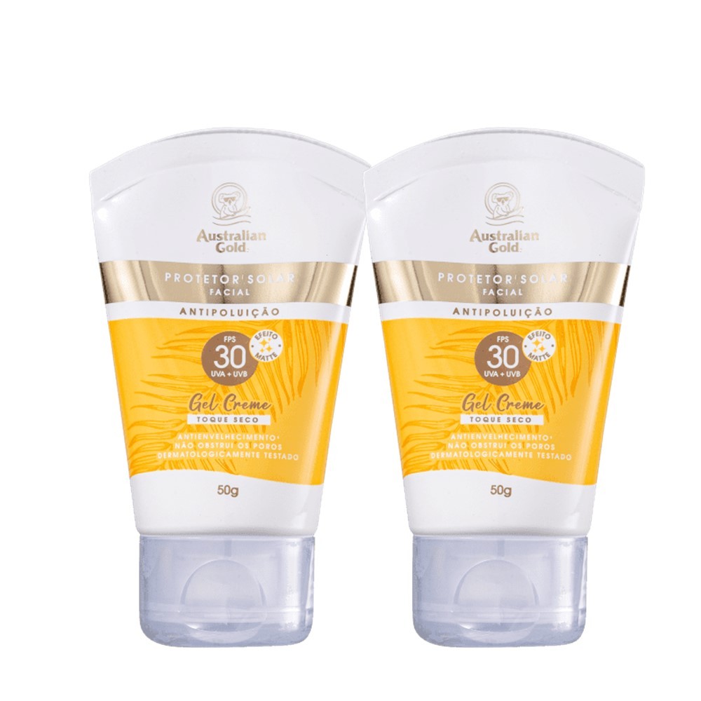 Kit 2 Protetor Solar Facial Gel Creme Fps 30 UVA/UVB Australian Gold 50g