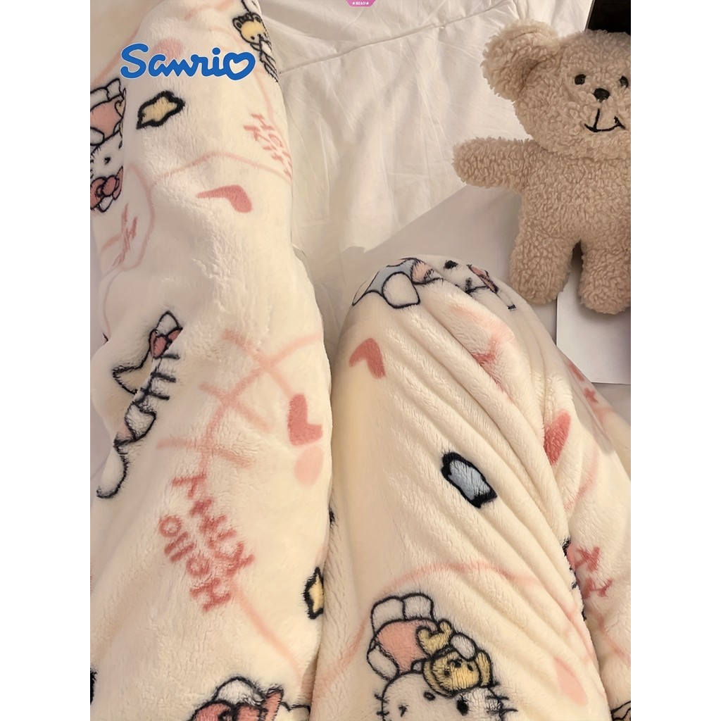 2025 Nova Sanrio Hello Kitty Calça Pijamas Anime Casual Duplo Elástico Flanela Calças Macias Feminino Dos Desenhos Anima em Oferta na Shopee