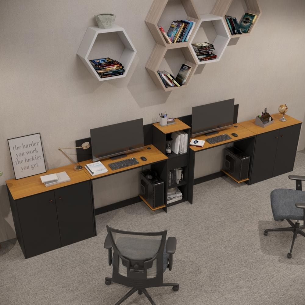 Conjunto de Escritório Smart 1 Livreiro 2 Buffet e 2 Mesas 90cm em Oferta na Shopee