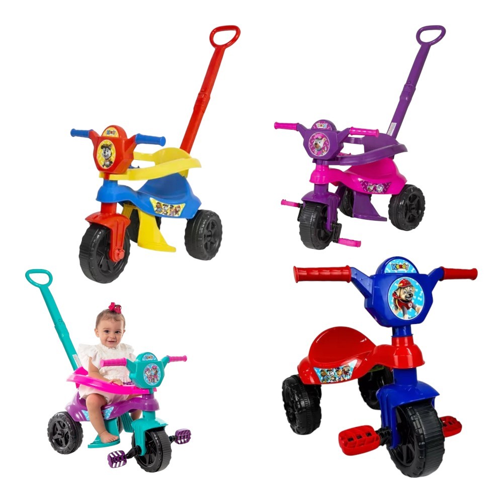 Motinha Infantil com Haste para Empurrar Carrinho de Passeio com Pedal Kemotoca Painel Interativo