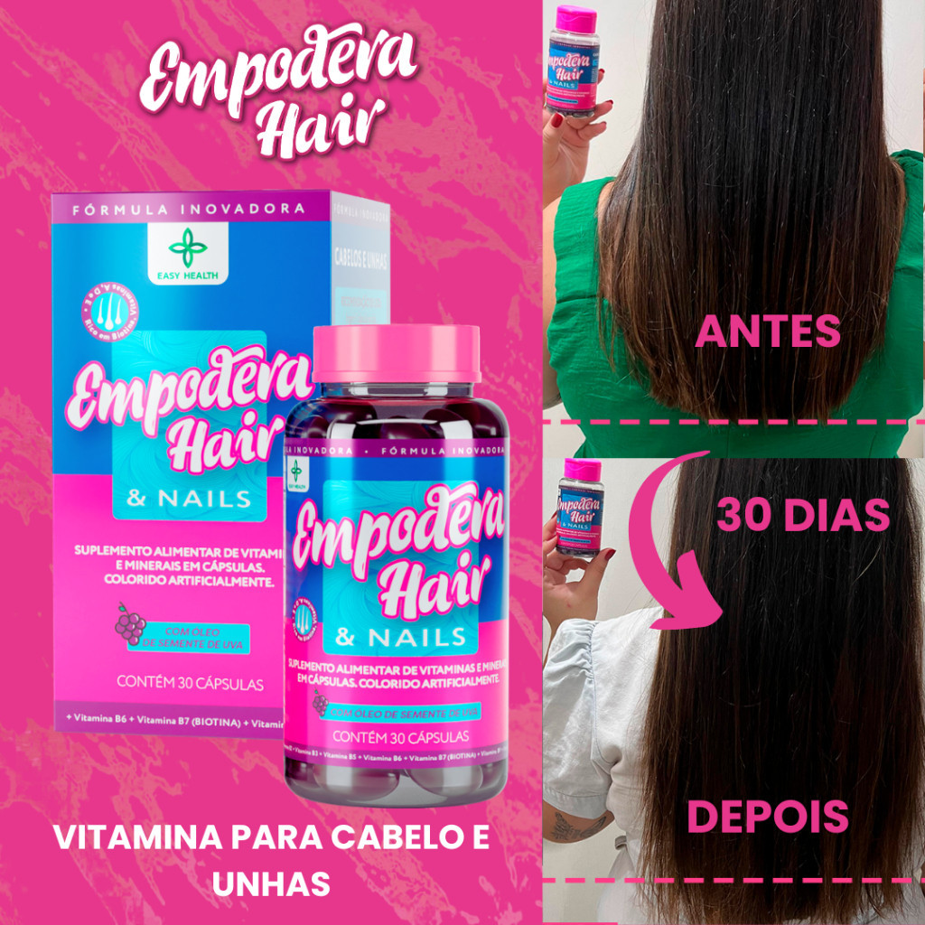 Kit 2 Meses Vitamina Crescimento de Cabelo e Unhas Empodera Hair - 30 Capsulas Cada Cresce Fortalece