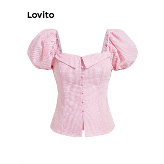 Lovito Blusa com Botões Listrados para Mulheres L61AD027 (Rosa) em Oferta na Shopee