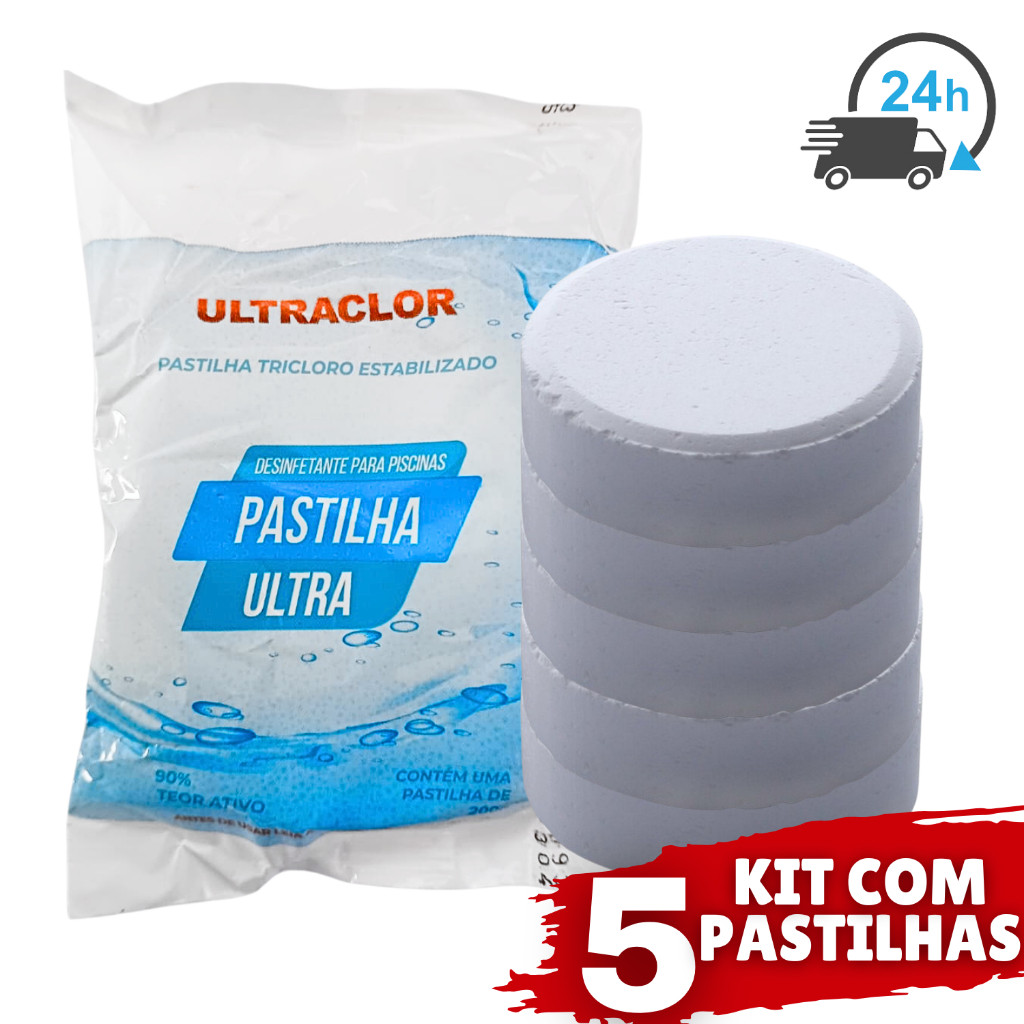 Kit 5 Pastilha De Cloro Para Piscina Ultra Desinfetante 100% Ativo 200g