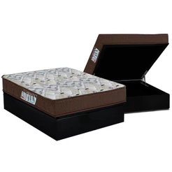Cama Box Baú Casal: Colchão Espuma Ortobom D45 / EP ISO 150 Mega Firme + Base CRC Suede Black(138x188)