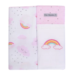 Kit Manta Cueiro Minasrey Cia Do Neném Rosa 02 Unidades Arco-Íris