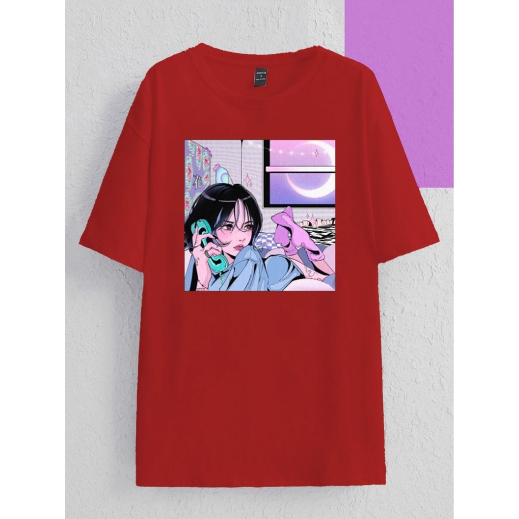 Camiseta Oversized Vermelho Estampa Feminina Aesthetic Tumblr Old School Alternativo Moderna