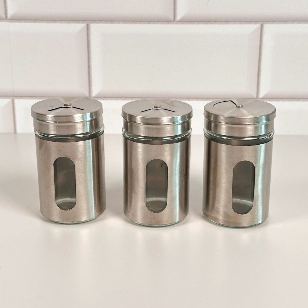 Kit de Porta Tempero Potes Condimento para Saleiro Pimenteiro Temperos Vidro e Aço Inox Cozinha