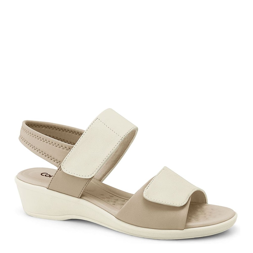 Sandália Anabela Elástico Velcro Almond Comfortflex 2572303-1