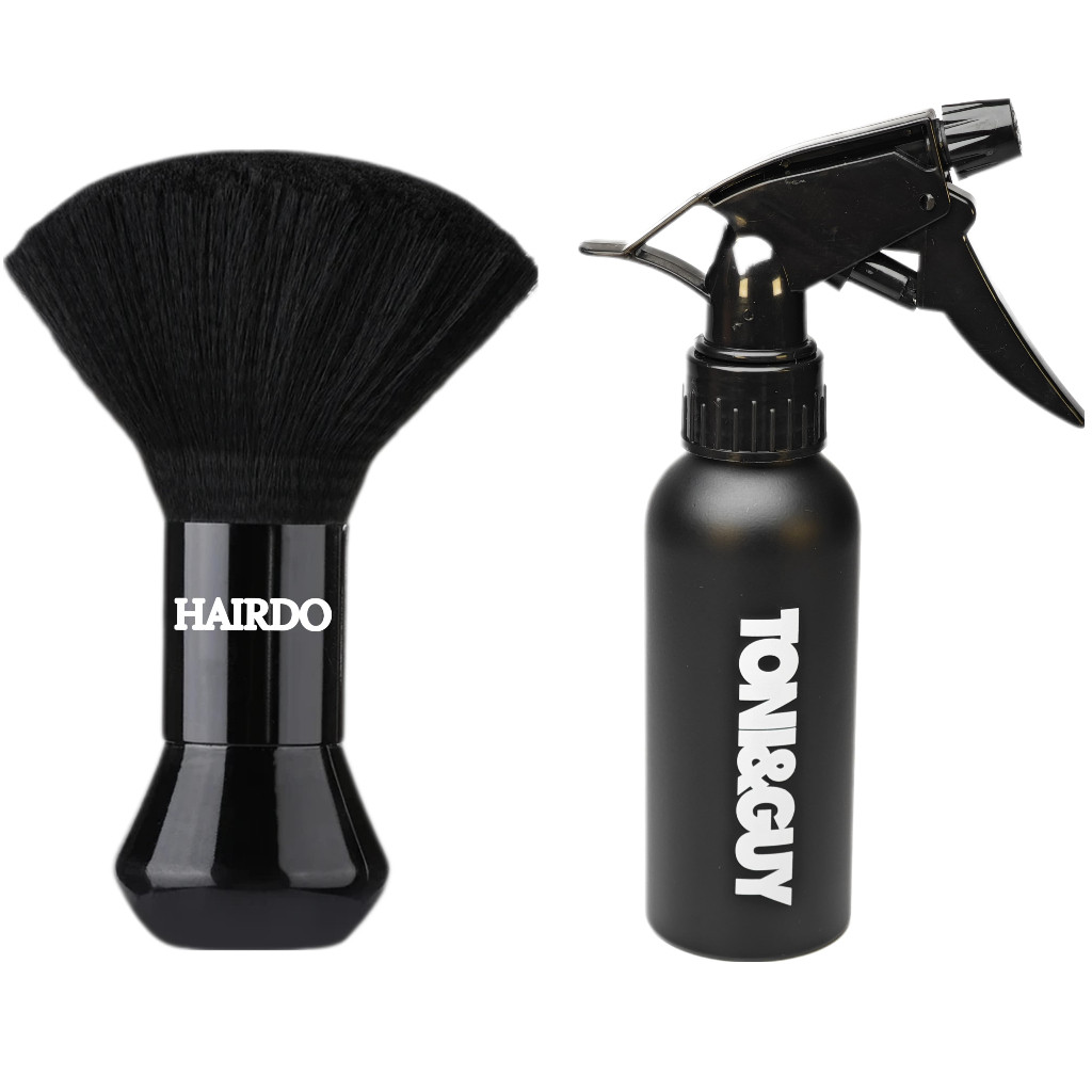 Borrifador e Espanador  Bolinha Preto Hairdo para Barbeiro, Espanador macio, Borrifador de Aluminio