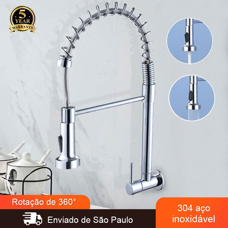 Torneira de cozinha de aço inox 304 com mola e rotação de 360° Torneira fria simples montada na parede em Oferta na Shopee