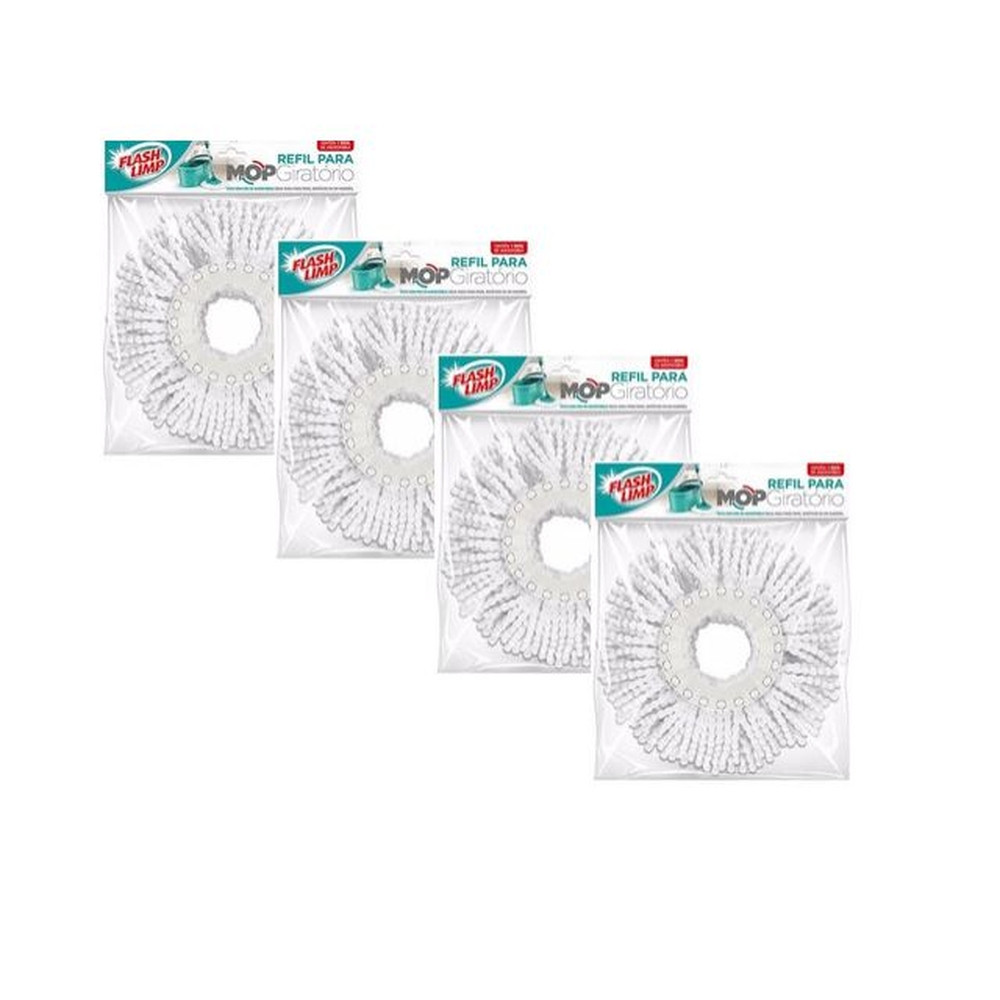 Kit 4 Refil Microfibra 16cm para Mop Giratório Esfregão Pró 3 em 1 360 Flash Limp RMOP8210