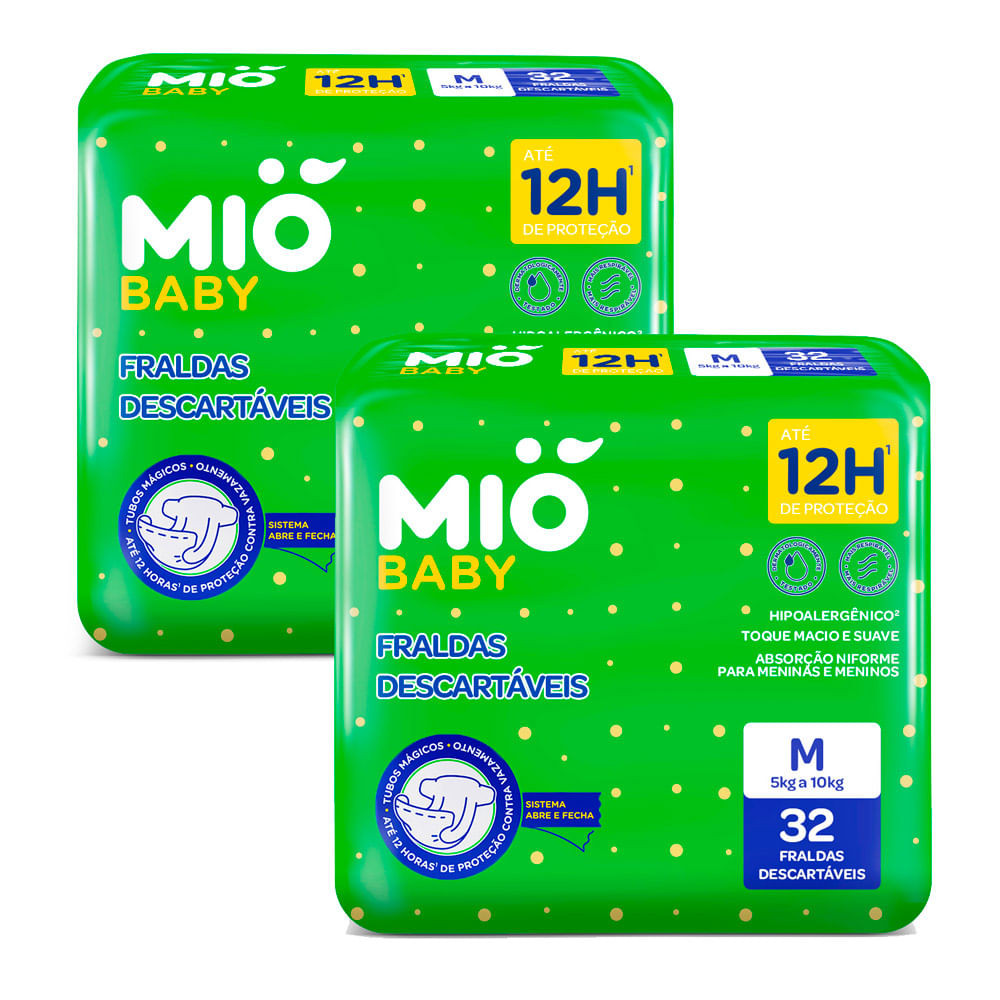 Kit 2 Fralda Descartável Mió Baby Tamanho M com 32 Unidades cada - Mom & Baby