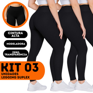 KIT 03 Calças Legging Suplex Levanta Bumbum Anti Transparência Cintura Alta Térmica Fitness Academia em Oferta na Shopee