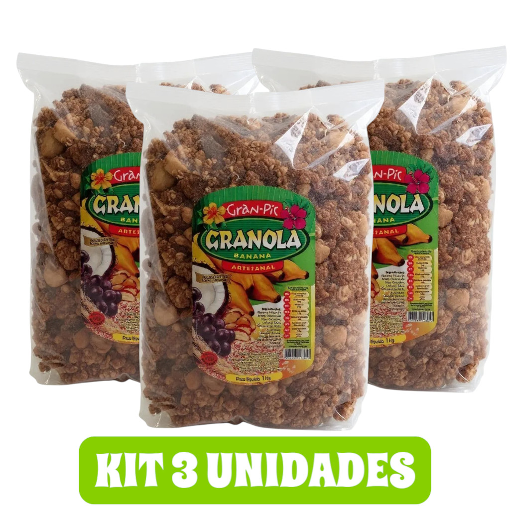 Kit 3 x Granola Artesanal com Banana e Canela - Granpic Gran Pic - 1 kg