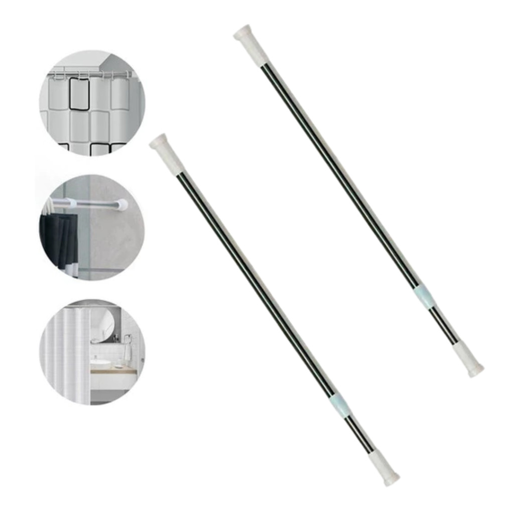 Kit 02 Barras Para Cortina de Banheiro Ajustável Portas Gabinete Pia Organização Limpeza Proteção Box Decoração 70x120CM