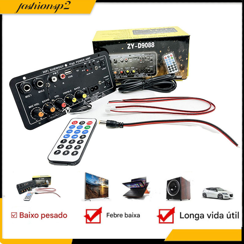 Placa Amplificadora Digital Bluetooth 220V 12V Sub Dual Microfone Karaoke Amp Alto-Falante Home Theater DIY 30W