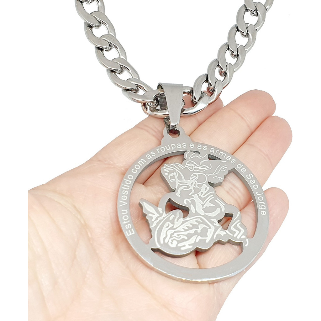 Corrente Masculina Pingente São Jorge Aço Inox Cirúrgico 316