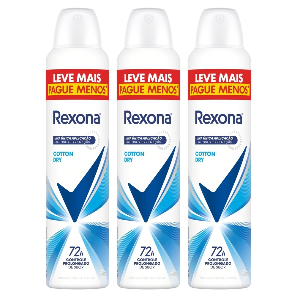 Kit 3 und Desod Aero Rexona Cotton Dry Azul 250ml