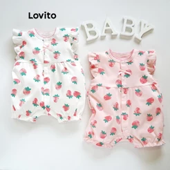 Roupas Da Lovito Casual Feminina Macacão Estampa Laços Frutas Legumes Botões Frontais Verão/primavera Do Bebê LNA94024