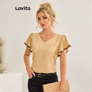 Lovito Blusa de renda geométrica elegante para mulheres LBL19327 em Oferta na Shopee
