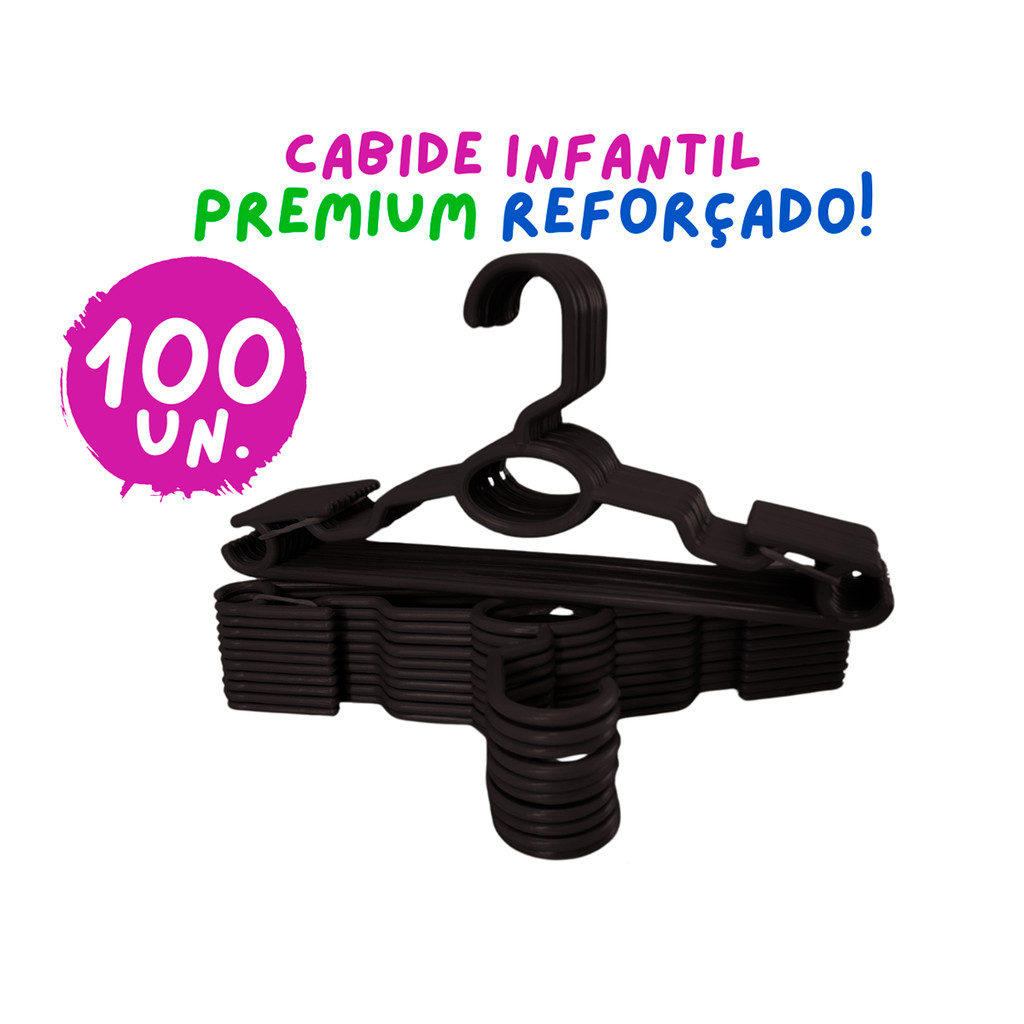 Kit 100 Cabides Infantil Bebê Baby Reforçado Preto Plástico Cruzeta Roupa Resistente Premium em Oferta na Shopee