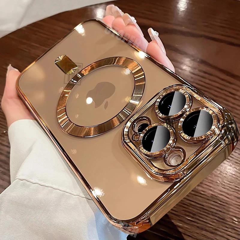 Novo Oficial Deserto Ouro Caso De Telefone Para iphone 16 15 14 13 12 11 pro max plus Claro magsafe Lente Magnética Prot