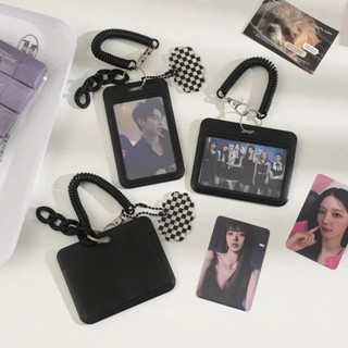 1Pc Ins Simplicidade Kpop Photocard Titular Cor Preta Moda Foto Cartão Capa Caso Com Chaveiro em Oferta na Shopee