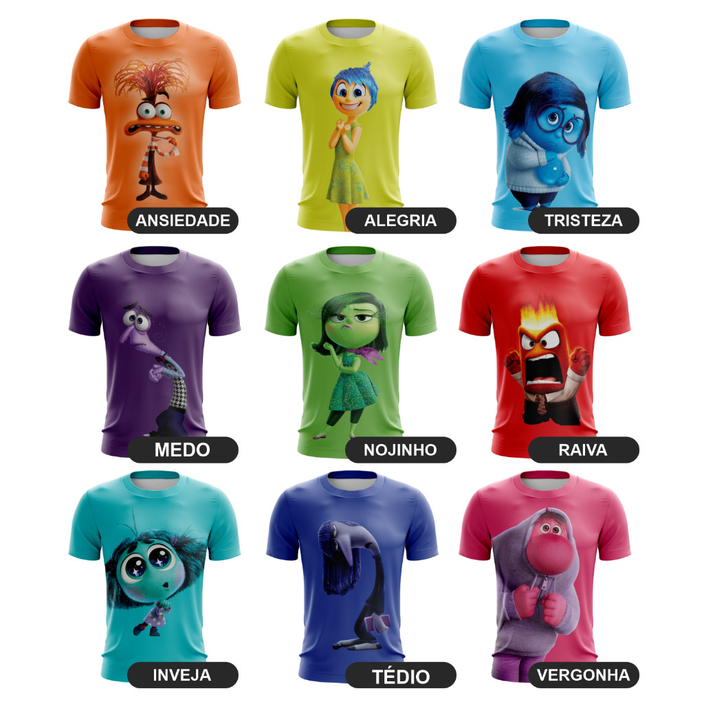 Camiseta Divertidamente 2 todos personagens Ansiedade Alegria Tristeza Medo Vergonha 100% Algodão Envio Imediato
