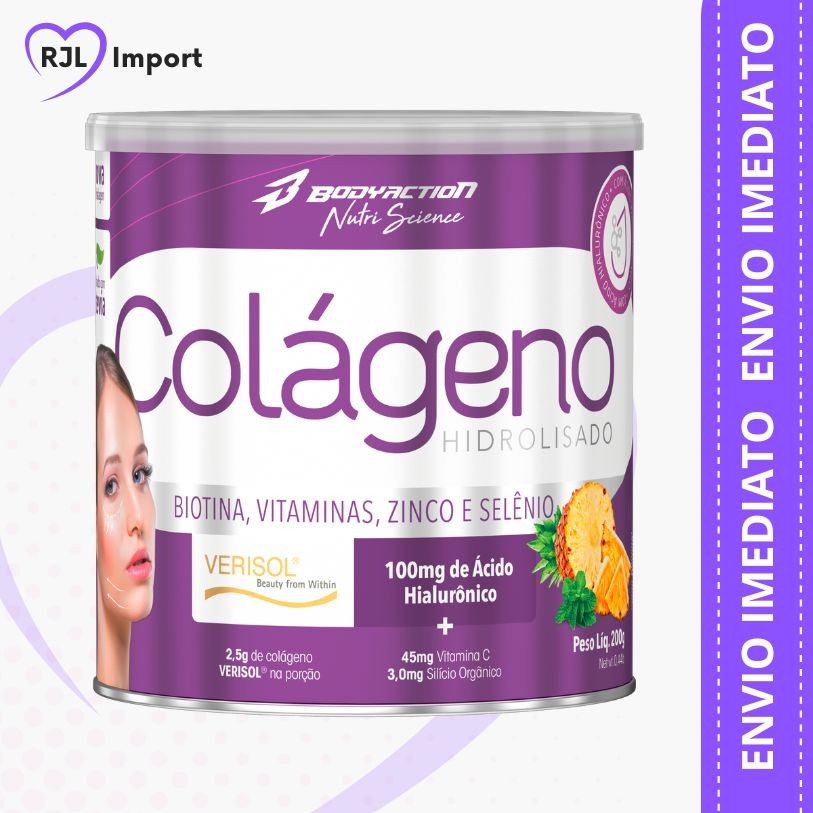 Colágeno Verisol C/ Ácido Hialurônico Silício Orgânico Biotina Coq-10 200g Bodyaction em Oferta na Shopee