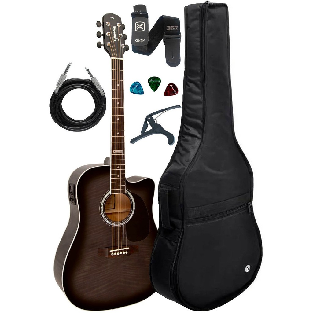 Violão Folk Giannini Gf1d Tbk Black Capa Luxo Acessorios