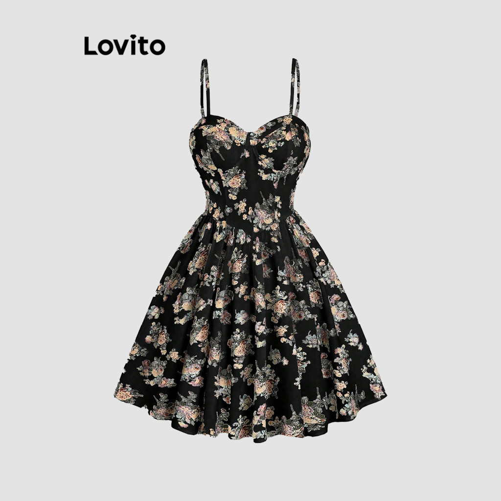Lovito Casual Ditsy Floral Ruffle Hem Padrão Estrutura Linha Vestido para Mulheres L113MD349 em Oferta na Shopee