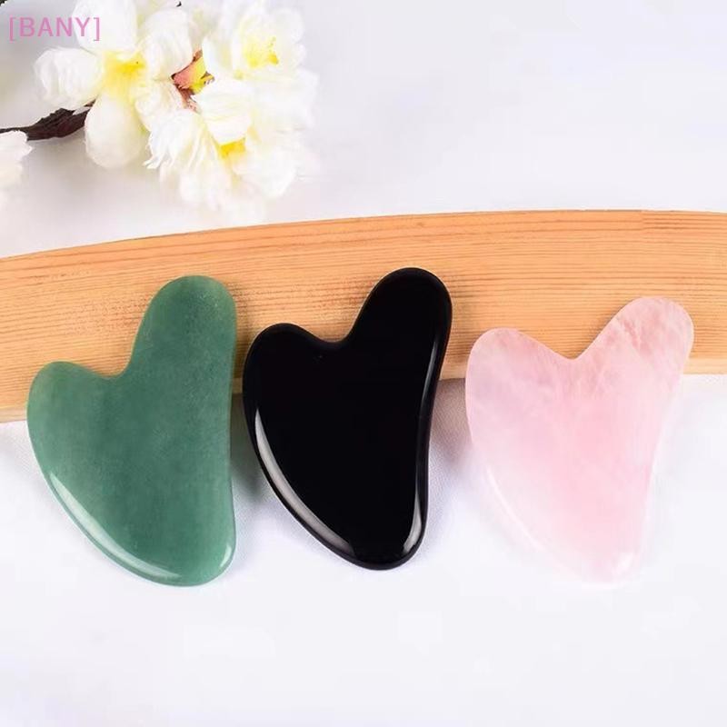 [BANY] 1 Peça Nova Placa De Massagem Gua Sha De Pedra Para Rosto Quartzo Rosa Guasha Jade Massageador Facial Raspadores 