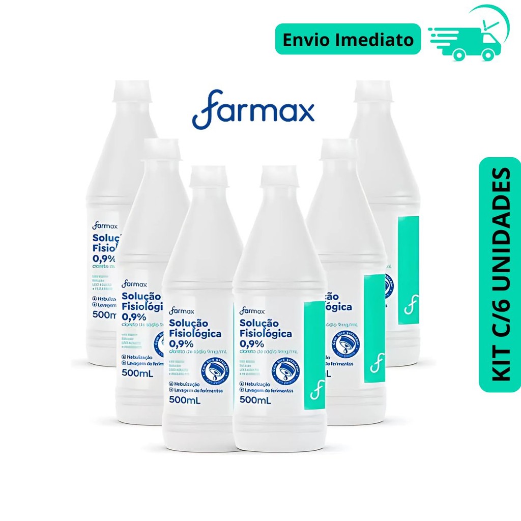 Kit C/6 Unidades Soro Fisiológico 0,9% 500ml Farmax Envio Imediato