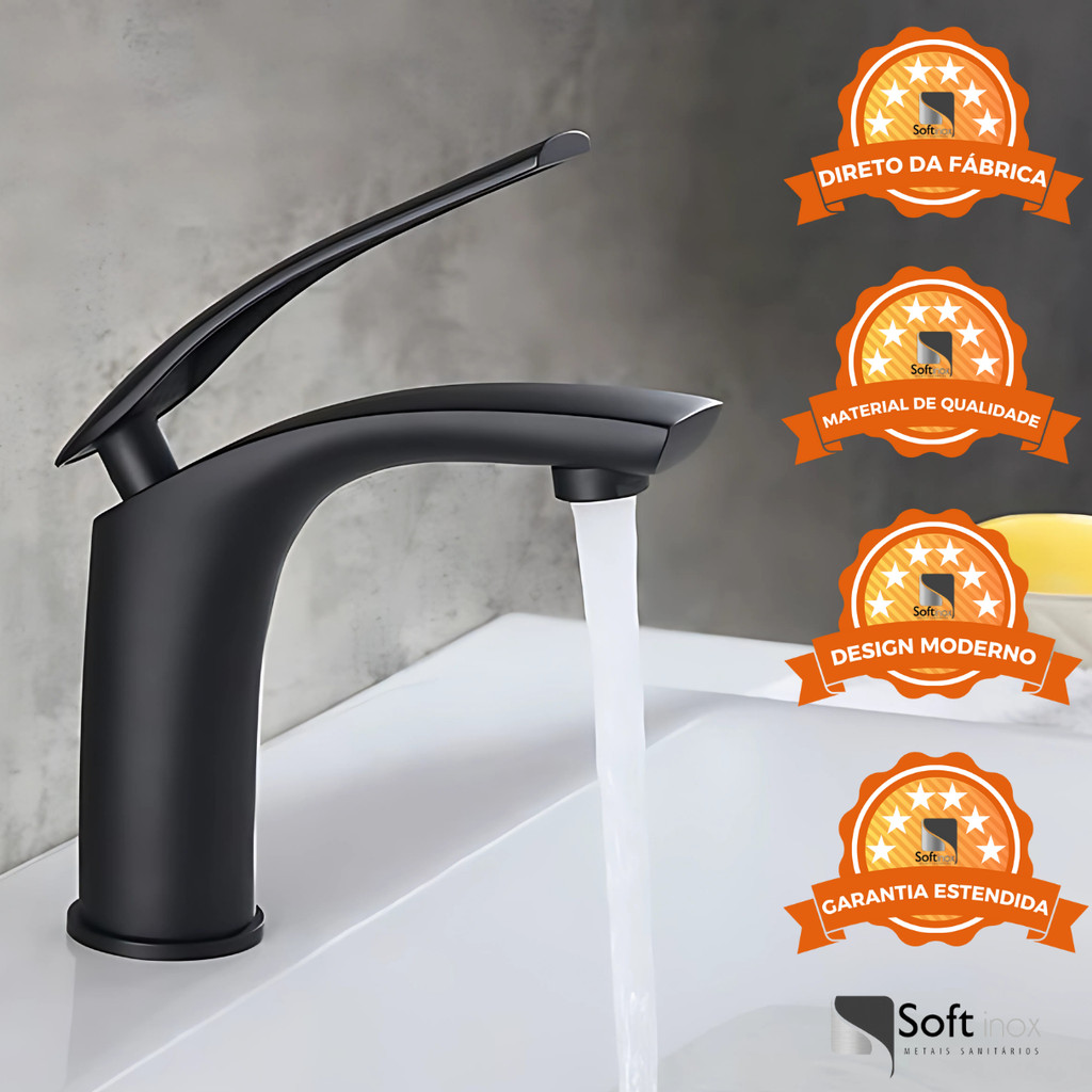 Torneira Monocomando Tigris Bica Baixa Lavatório Banheiro Full Black