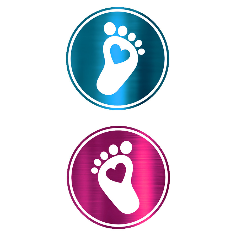 Adesivo "Pezinho Revelação" - Ref.2112 - Hot Stamping - Azul/Rosa Metalizados - 50 unidades - Stickr - Rizzo em Oferta na Shopee