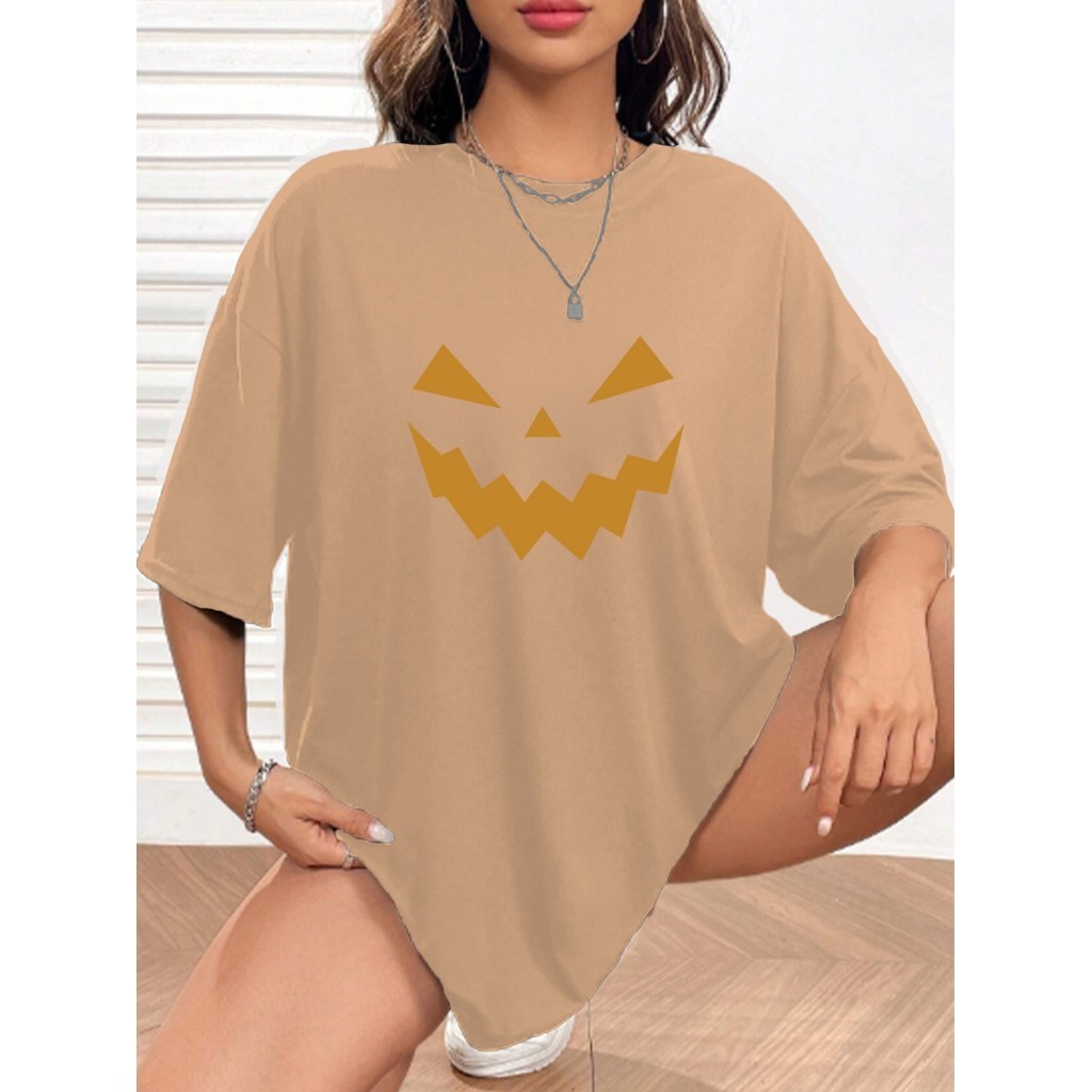 Camiseta Streetwear Feminina Estampada Halloween Tecido Confortável Old School Blusa Oversized