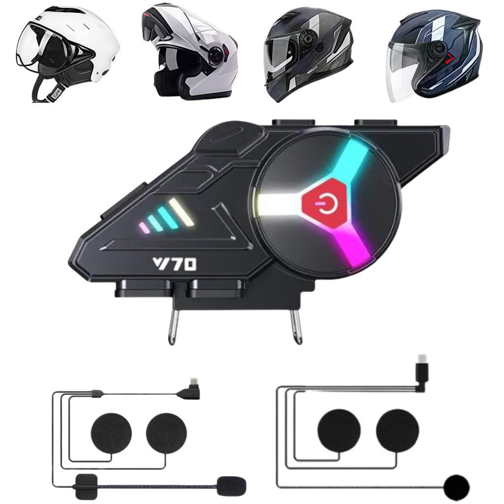 Fone de Ouvido Bluetooth 5.3 Capacete Moto RGB Sem Fio Prova D'água IP67 Modelo Y70