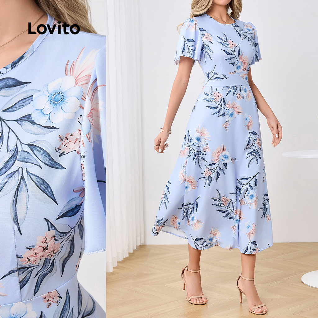 Lovito Vestido Feminino Elegante Com Estampa Floral Primavera/Verão LBL25039 - Women Clothes