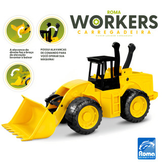 Brinquedo Trator Carregadeira Workers 28cm – Roma / Infantil / Construção / Alavanca / Colecionável