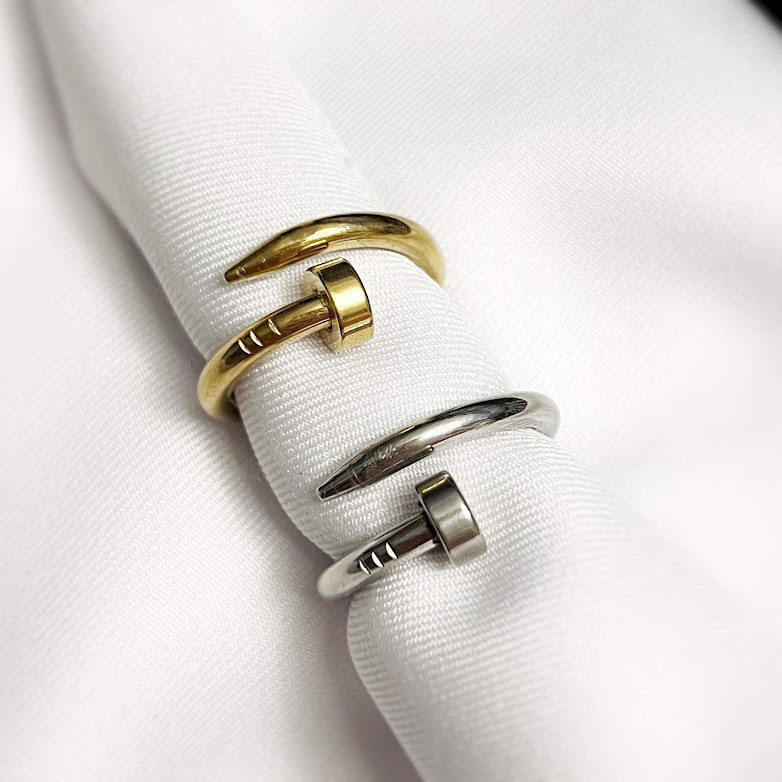 Anel Prego Prata ou Dourado em Aço Inoxidável em Oferta na Shopee