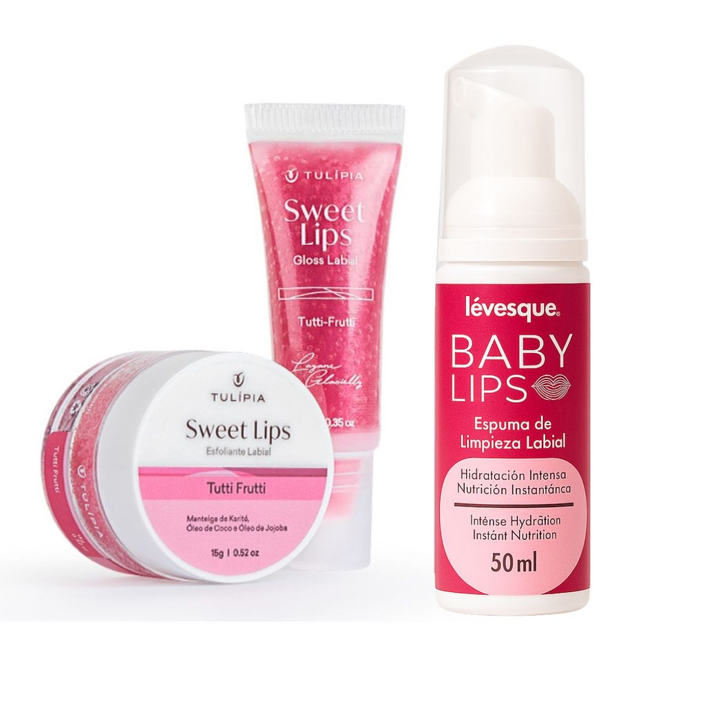 Kit Sweet Lips Gloss Esfoliante e Espuma Labial Baby Lips Hidragloss Lévesque Tutti Frutti