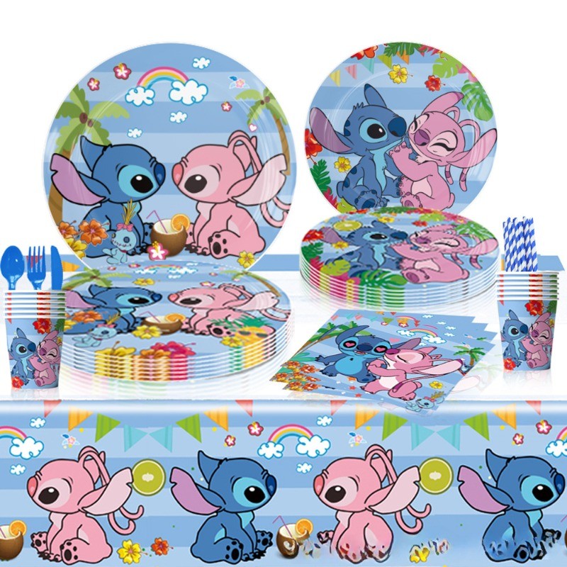 Conjunto De Copo De Papel Descartável Stitch Kild Party Supplies Talheres De Aniversário em Oferta na Shopee