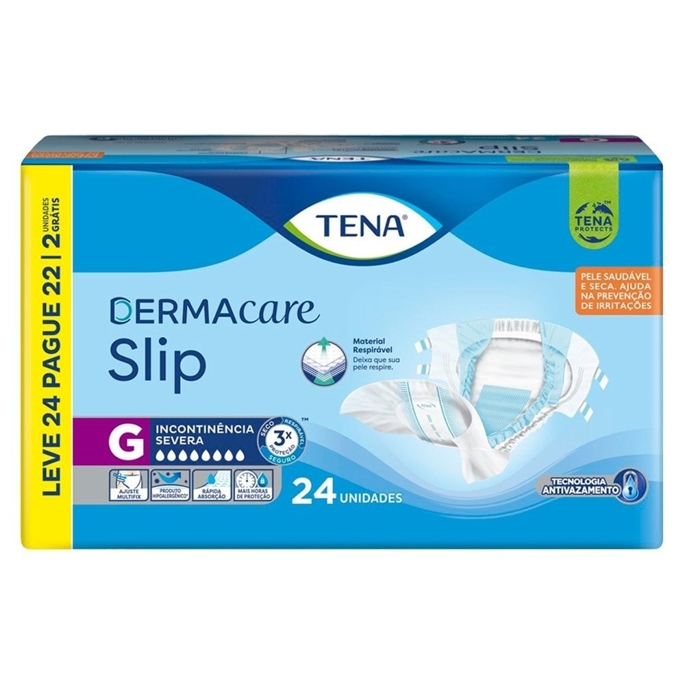 Fralda Descartável Adulto Tena | Slip Dermacare Tamanho G - 3 Pacotes com 24 Tiras