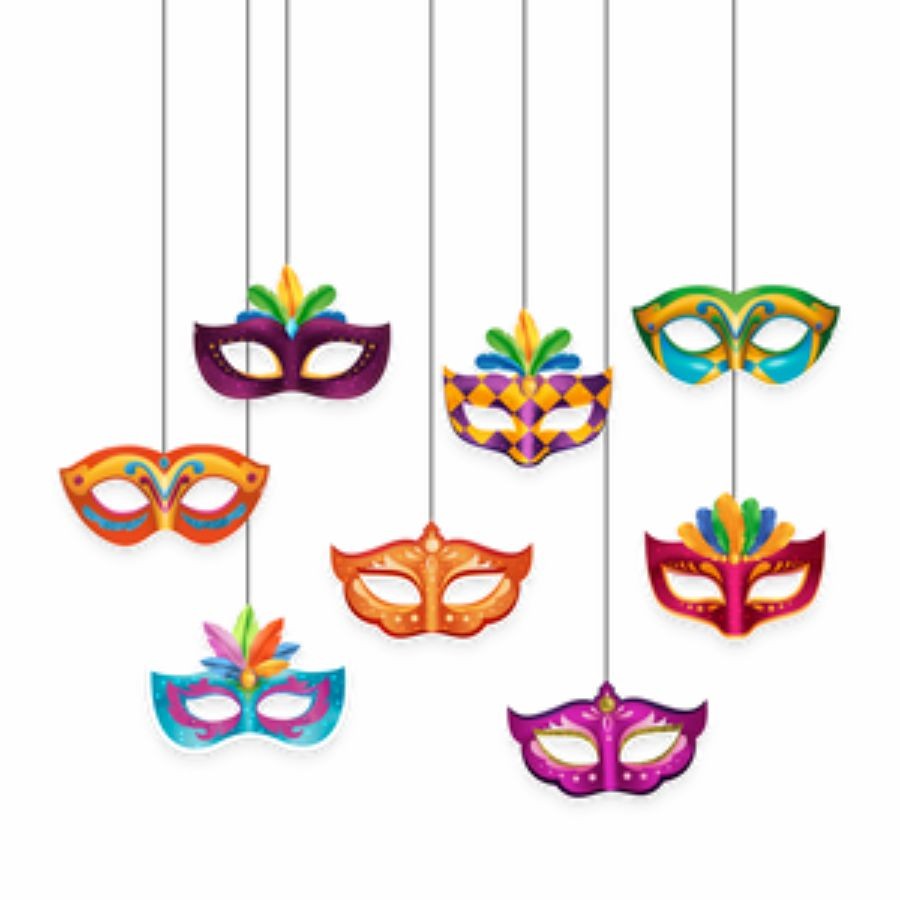 Kit Decoração de Carnaval - Máscaras Folia - 23cm - 8 unidades - Regina - Rizzo - Home & Living
