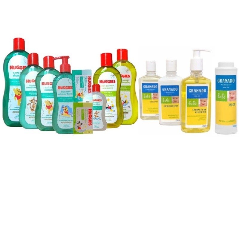 Kit Banho Bebê Huggies e Granado Completo com 13 Itens