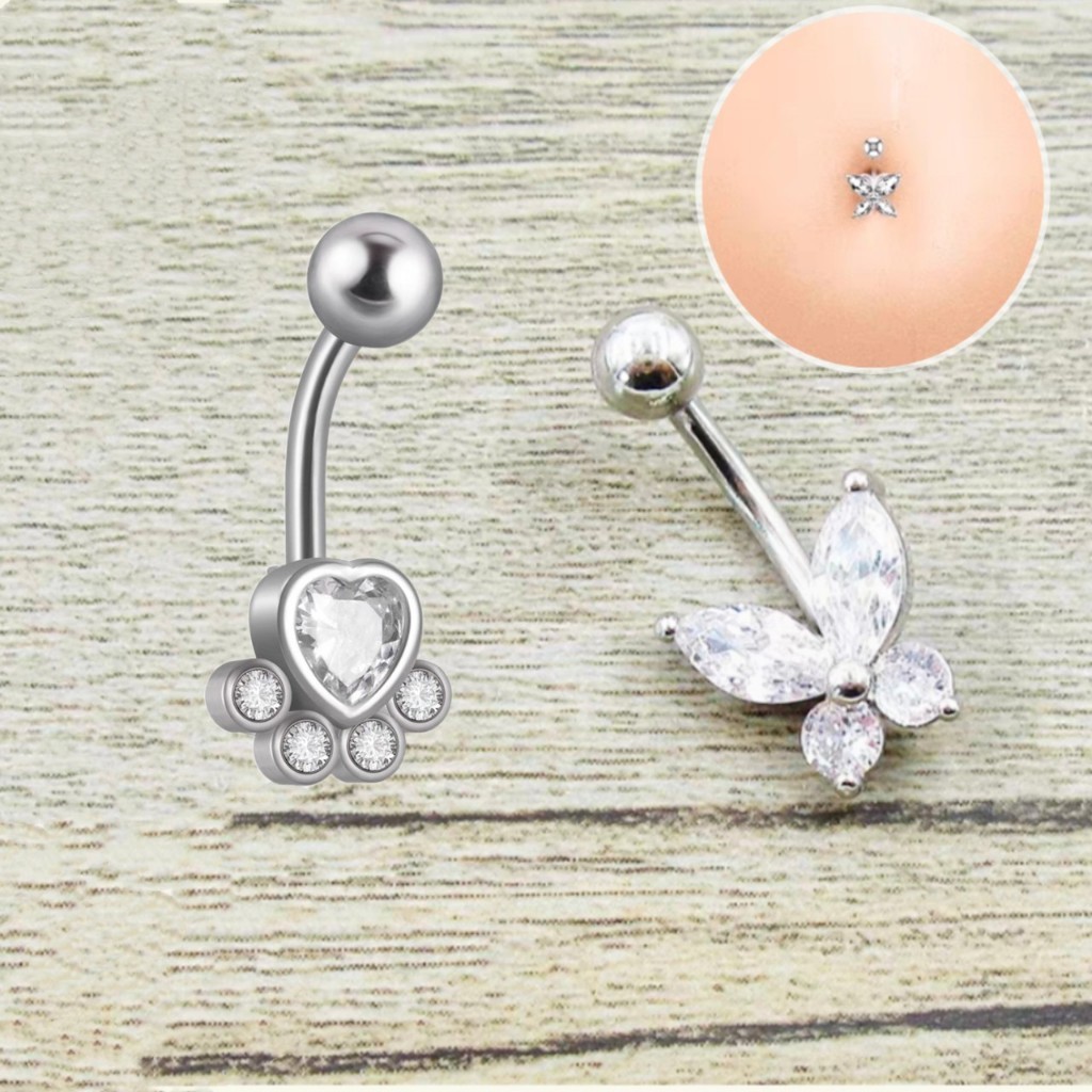 Piercing de umbigo Borboleta/Patinha com pedrinha Aço inoxidável em Oferta na Shopee