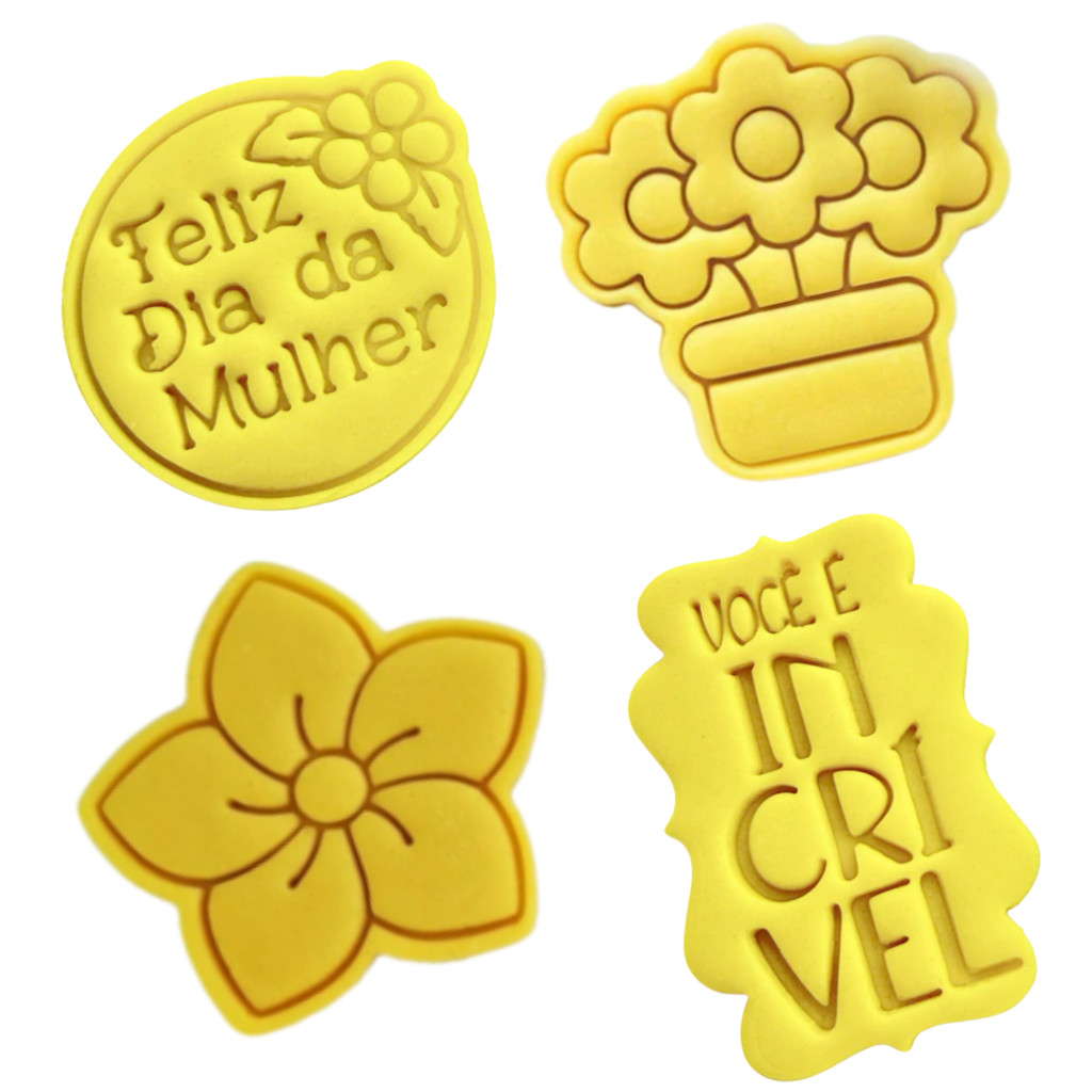 Kit 4 Cortador Dia das Mulheres 5CM - Frases e Flores em Oferta na Shopee