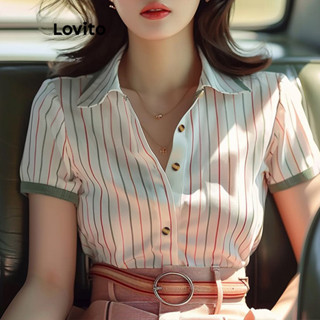 Lovito Blusa Casual Listrada Colorblock Para Mulheres LNM67103 em Oferta na Shopee